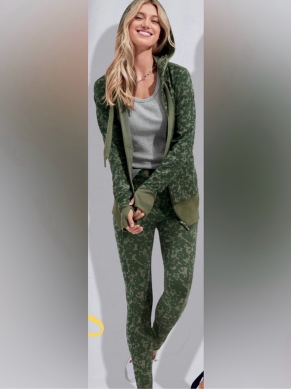 CAbi Olive Green Printed Hoodie Jacket